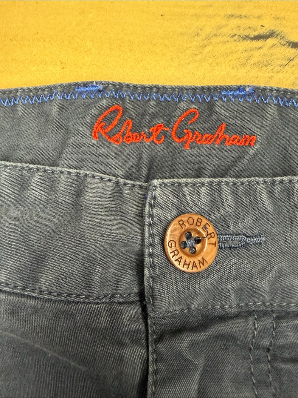 Robert Graham Slate Blue Flat-Front Cotton Shorts - Picture 3 of 7